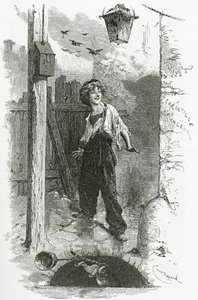 Gavroche, XIX w. (grawerunek bw) autorstwa Emile Antoine Bayard