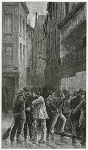 Les Affiches - ilustracja do kryminału, XIX w. (rycina bw) autorstwa Emile Antoine Bayard