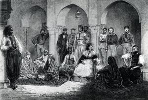Panna Tinne z personelem domu, Algier, ilustracja z "Le Tour du Monde", 1871 r. autorstwa Emile Antoine Bayard