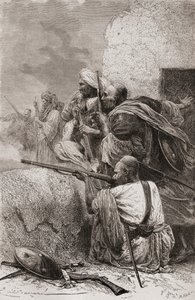 Północnoafgańscy rebelianci walczący z Brytyjczykami w górach Hazara w Pakistanie, podczas rządów brytyjskich, 1878 autorstwa Emile Antoine Bayard