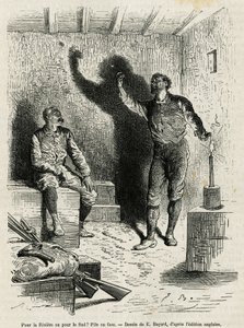 Sir Henri Morton Stanley (1841-1904) i Franck Pock, jego towarzysz eksploracji, zdecydowali, na podstawie rysunku Emile
