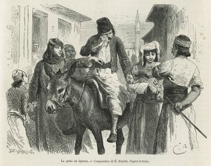 The Leproux Quest in Chio, rysunek Emile Bayard, aby zilustrować historię „Wyspa Chio” (wschodnia Turcja), w 1877 r., autorstwa dr A.Testevuide. Grawerowanie w Le tour du monde autorstwa Emile Antoine Bayard
