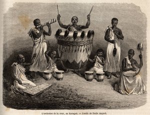 Orkiestra dworska w Karague (na zachód od Jeziora Wiktorii, dzisiejsze Zimbabwe), rysunek Emile