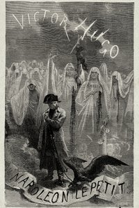 Strona tytułowa książki Victora Hugo „Napoleon Mały””” (Napoleon 3 trzymający łańcuszek z orłem). Grawerowanie: Emile Bayard. autorstwa Emile Antoine Bayard