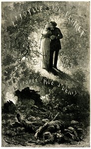 Miserables Victora Hugo: sentymentalna fabuła na tle historycznego fresku. Kochankowie Cosette i Marius (miłość - idylle rue Plumet) i barykady Paryża (Revolution - Epopee rue St Denis (Saint-Denis). Ilustracja Emile Bayard dla Olla autorstwa Emile Antoine Bayard