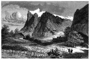 Widok na Alpy Szwajcarskie. Ilustracja Emile
