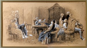 Pisarz Alexandre Dumas Jr. (1824-1895) czytający swoje prace Lavis d