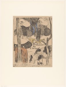 Trzy bretońskie kobiety i krowy Druk tytułowy dla: Émile Bernard, Bretonneries, 1889 Bretończycy i vache Bretonki (tytuł serii) Bretończycy (tytuł serii na obiekcie) autorstwa Emile Bernard