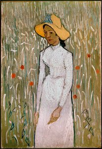Kobieta na polu maków autorstwa Emile Bernard