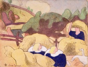 Kobiety robiące stogi siana, z serii „Les Brettoneries” autorstwa Emile Bernard