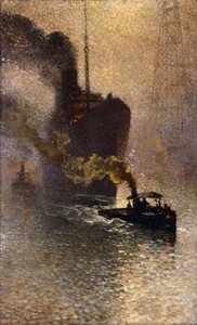 W holu nad Tamizą we mgle; Escorte sur la Tamise dans le Brouillard - Zabrany na hol nad Tamizą, 1918 autorstwa Emile Claus