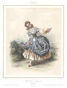 Francuska tancerka baletowa Pauline Leroux tańcząca w Operze Paryskiej, ok. 1840 (kolor lito)