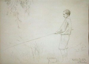 Młody chłopak wędkarski autorstwa Emile Friant