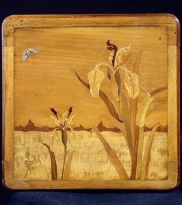 Stół w stylu Art Nouveau, Emile Galle (1846-1904), orzech z fornirem i różnymi rodzajami drewna, detal, Francja, XX w. autorstwa Emile Galle