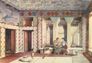 Wizja artysty dotycząca pałacu w Knossos, Kreta, ok. 1900 r. (litografia)