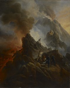 Wybuch Wezuwiusza, artysta i jego ojciec Carle Vernet, na pierwszym planie. 1822 autorstwa Emile Jean Horace Vernet