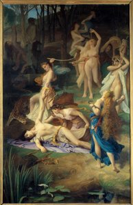 Śmierć Orphee. Bachantki (lub Menady) pomogły mi, Orphee rozdrobniło go na kawałki. Obraz Emile
