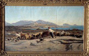 Widok Marsylii z Aygalades, całodniowy spacer Na pierwszym planie młodzi pasterze ze stadem. Obraz Emile Loubon (1809-1863) 1853 wym. 1,40 x 2,60 m Marsylia. Muzeum Sztuk Pięknych