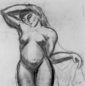 Studium postaci. Stojąca kobieta en face z draperią. autorstwa Emile Othon Friesz