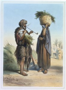 Fellah Man and Woman, ilustracja z „Doliny Nilu”, ryt. Mouilleron, wyd. przez Lemercier, 1848 autorstwa Emile Prisse d