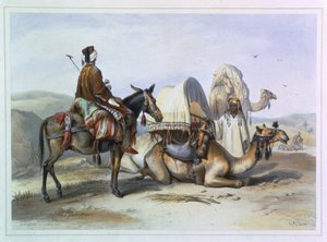 Kafila z wielbłądem trzymającym hodesz, ilustracja z „Doliny Nilu”, sztych. Lehnert, wyd. przez Lemercier, 1848 autorstwa Emile Prisse d