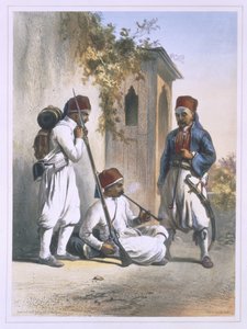 Nizamior, Regularne wojska armii tureckiej w Kance, ilustracja z „Doliny Nilu”, sztych. Mouilleron, wyd. przez Lemercier, 1848 autorstwa Emile Prisse d