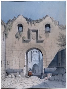 Widok na bramę bulwarową. Mont Saint Michel. Rysunek Emile Sagot Musee Municipal d