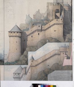 Widok machicoulis między Wieżą Północną a Wieżą Claudine na Mont Saint Michel. Rysunek Emile Sagot. Miejskie Muzeum Avranches (Manche)