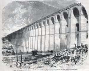 Wiadukt Chaumont na linii kolejowej z Paryża do Miluzy. Grawerowanie według szkicu Ralpha w „The Illustrous World”, 09.05.1857. Prywatna kolekcja.
