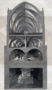 Przekrój liceum napoleońskiego w Paryżu (dziś Lycee Henri IV). Od góry do dołu: refektarz, kuchnia, piwnice, katakumby. Grawerowanie przez Theronda. W „”Le Magasin Malownicze”” autorstwa Emile Theodore Therond