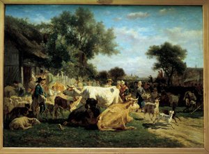 Targi wiejskie Targi betailowe. Obraz Emile Van Marck (1827-1890) XIX-wieczny Clermont Ferrand (Clermont-Ferrand). Muzeum Bargoin
