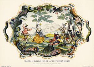 Półmisek z figurami w stylu rockery, Rouen. 1870 (chromolitografia) autorstwa Emilie Pottier