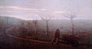 Powrót z lasu, Emilio Longoni (1859-1932), olej na płótnie, 67x120 cm