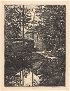 Gospodarstwo i stodoła na siano na wodzie autorstwa Emilius Wilhelmus Dehé (signed by artist)