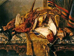 Martwa natura z bażantami na marmurowym stole, ok. 1850 (olej na płótnie)