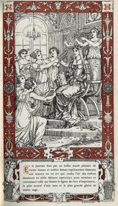 Balet w zamku Fontainebleau, podczas którego damy dworu króla Henryka II (1519 - 1559) reprezentują naukę lub sztukę. Rycina z 1914 r. autorstwa Emmanuela Blanche (1880-1946).DR Ze zbiorów prywatnych. autorstwa Emmanuel Blanche