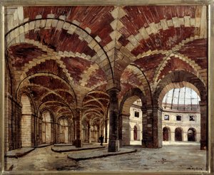 Widok wnętrza starej hali pszennej. Obraz Emmanuela Lansyera (1835-1893) autorstwa Emmanuel Lansyer