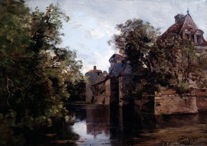 Widok na zamek zbudowany za Ludwika XIII, Saint Loup, 1882 r. autorstwa Emmanuel Lansyer