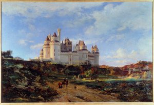 Widok zamku Pierrefonds na obrazie Oise Emmanuela Lansyera (1835-1893) Beauvais z XIX wieku. Musee Departmental de l