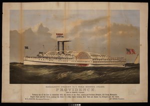 Znany na całym świecie parowiec Narragansett Steamship Co. o nazwie Providence Benj M Simmons. Dowódca... (litografia) autorstwa Endicott Endicott