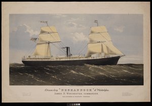 Statek parowy Neshannock z Filadelfii. James H Winchester, dowódca. E A Souder  Company, właściciele (litografia, kolorowana) autorstwa Endicott Endicott