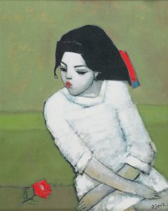 Lizzie w bieli (olej na pokładzie) autorstwa Endre Roder