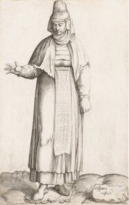 Talerz kostiumowy: Hispana Rustica z etykietą na skale, ca. 1557-58. autorstwa Enea Vico