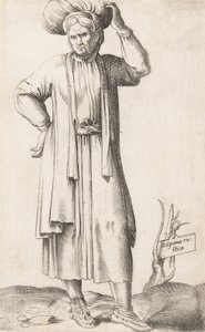 Talerz kostiumowy: Hispania Rustica z praniem na głowie, ca. 1557-58. autorstwa Enea Vico