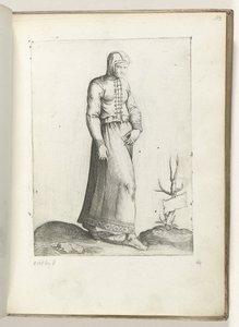 Een vrouw uit Spanje, gekleed volgens de mode van ca. 1550 Postawy różnych narodów naszych czasów (tytuł serii) autorstwa Enea Vico