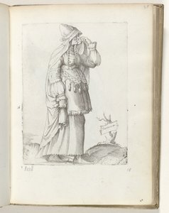 Tartara m(ulier) (tytuł na obiekcie) Tartaarse vrouw, ca. 1550 Postawy różnych narodów naszych czasów (tytuł serii) autorstwa Enea Vico