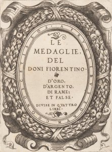 Tabliczka tytułowa: Medale Florentine Doni, ca. 1548. autorstwa Enea Vico