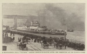 Wspomnienie, HMS Victoria opuszcza Newcastle-on-Tyne po ukończeniu w Elswick Works autorstwa English Photographer