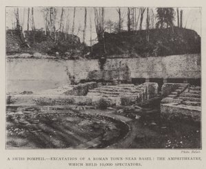 Szwajcarskie Pompeje, wykopaliska w rzymskim mieście w pobliżu Bazylei, amfiteatr, który mieścił 10 000 widzów autorstwa English Photographer