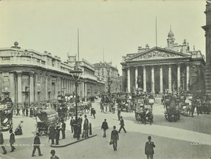 Bank Anglii i Royal Exchange, Threadneedle Street, City of London, 1890 autorstwa English Photographer